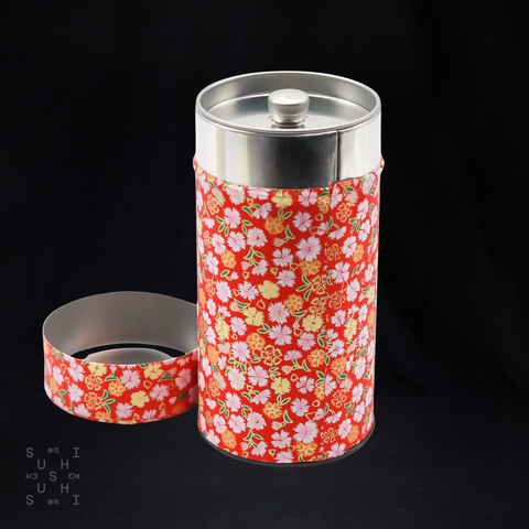 Ishida Tea Tin, Red Floral Pattern