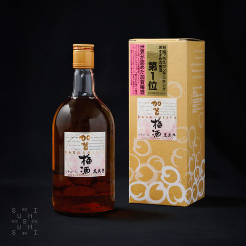 Bottle of Manzairaku, Kaga Umeshu, 720ml next to its box