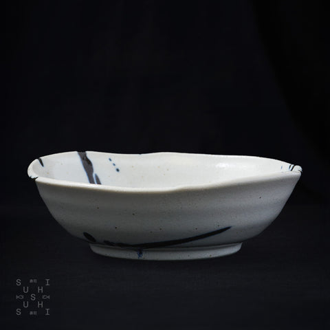 Single Rustic Bowl with Blue Splash 