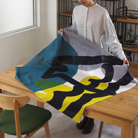 Furoshiki Linen Wrap - Canary, Grey, Yellow, Blue 100x100cm