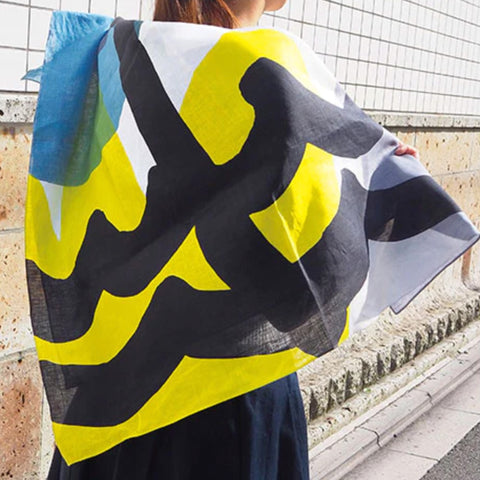 Furoshiki Linen Wrap - Canary, Grey, Yellow, Blue 100x100cm