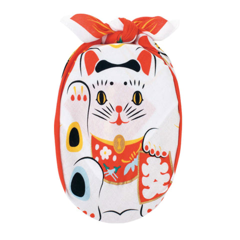 Furoshiki Cotton Wrap - Cochae Collab Red Lucky Cat 48x48cm