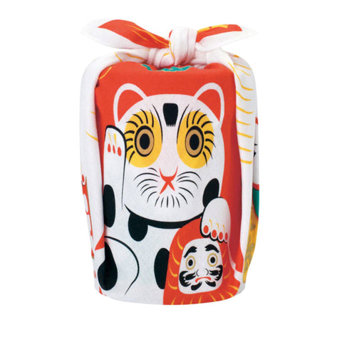 Furoshiki Cotton Wrap - Cochae Collab Red Lucky Cat 48x48cm