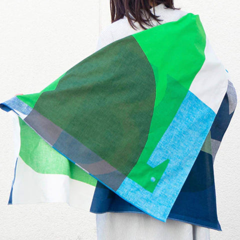 Furoshiki Cotton Wrap - Blue/Green Water Bird 100x100cm