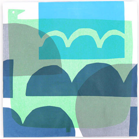 Furoshiki Cotton Wrap - Blue/Green Water Bird 100x100cm