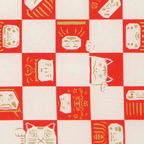 Furoshiki Cotton Wrap-  Cochae Collab Lucky Cat & Daruma 70x70cm