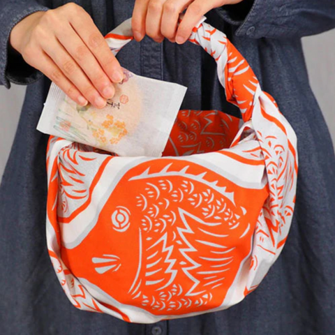 Furoshiki Cotton Wrap - Cochae Collab Sea Bream Wave 70x70cm