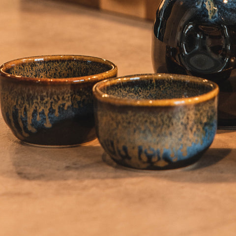 Ceramic Glazed Stoneware Sake Cup Blue