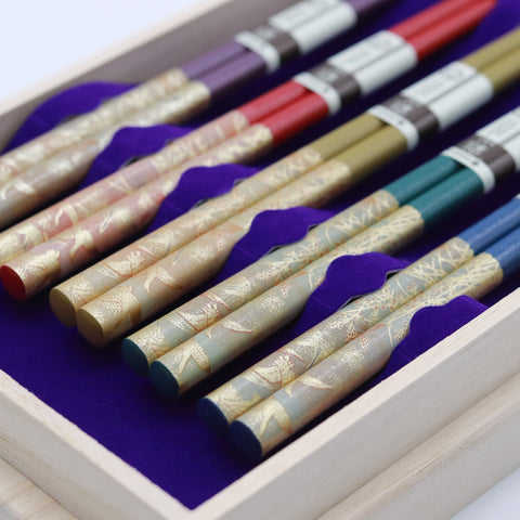 Ishida Chopstick Set, 5 Multi-Coloured Pairs 230mm in Wooden Box